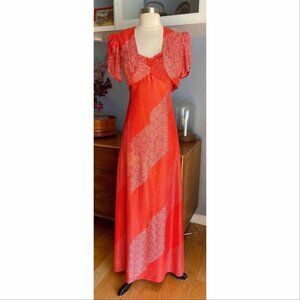 Vtg 1970s YOUNG INNOCENT by Arpeja Maxi Dress Bolero Set 2pc Retro XS/S Red